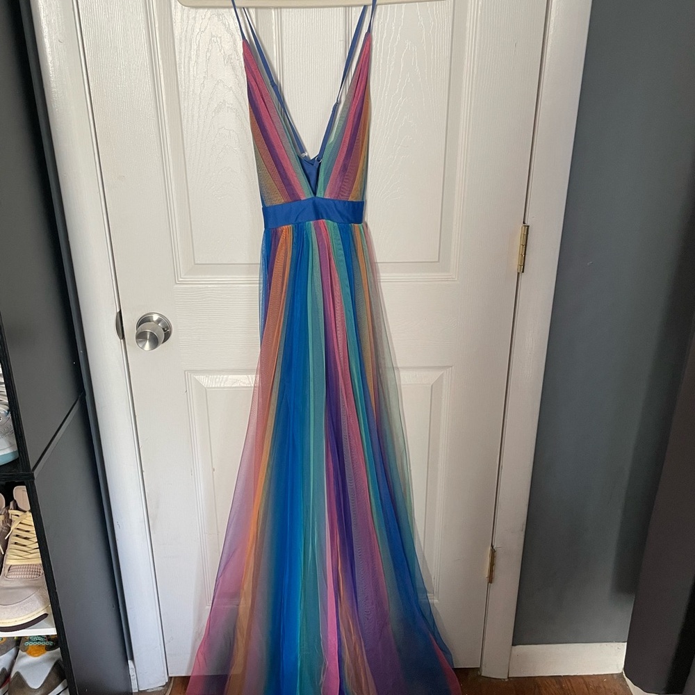 Luxxel Blue and Multicolor Striped Dress